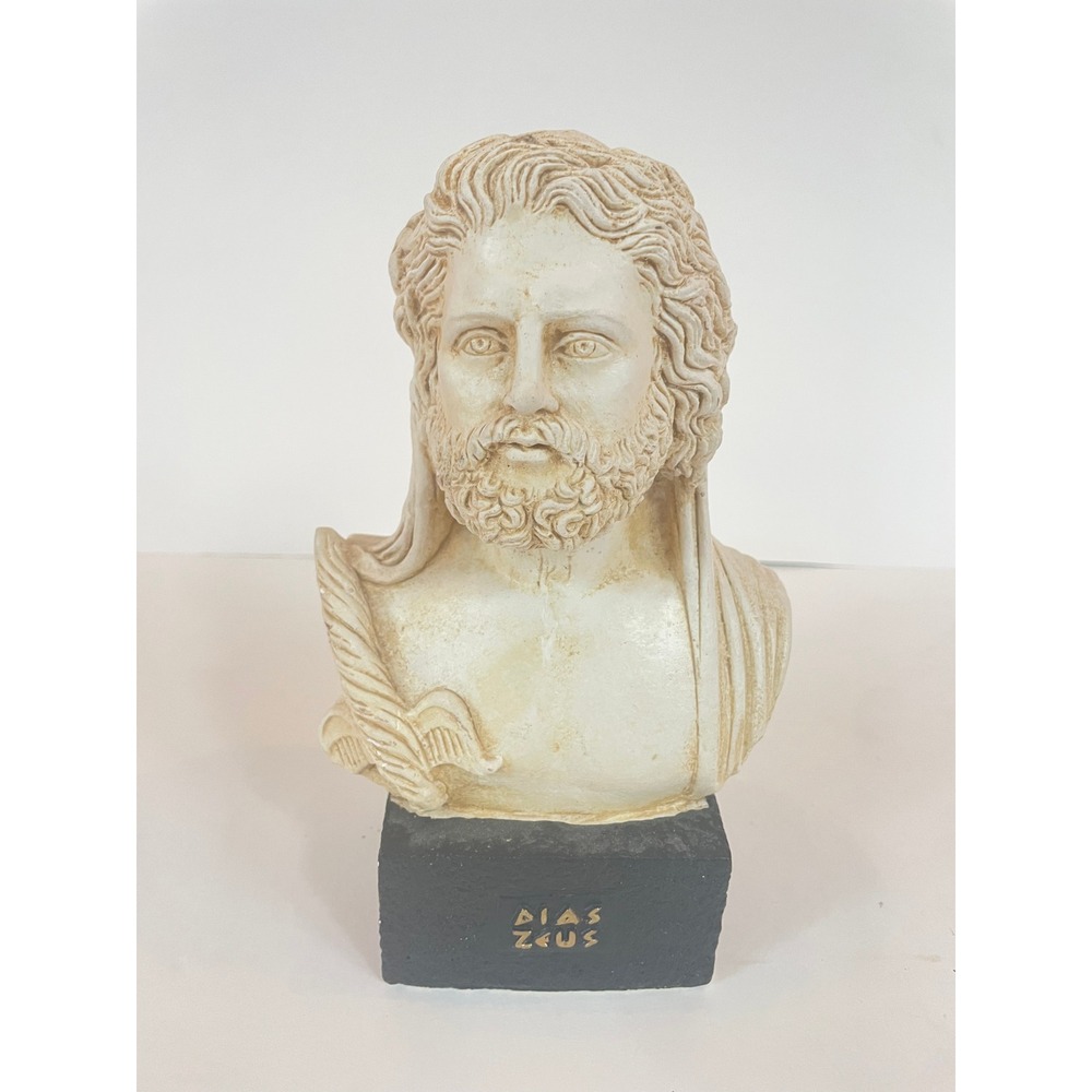 Vintage Zeus Greek God Bust Statue Classical Mythology Sculpture Decor 7.5 Inch